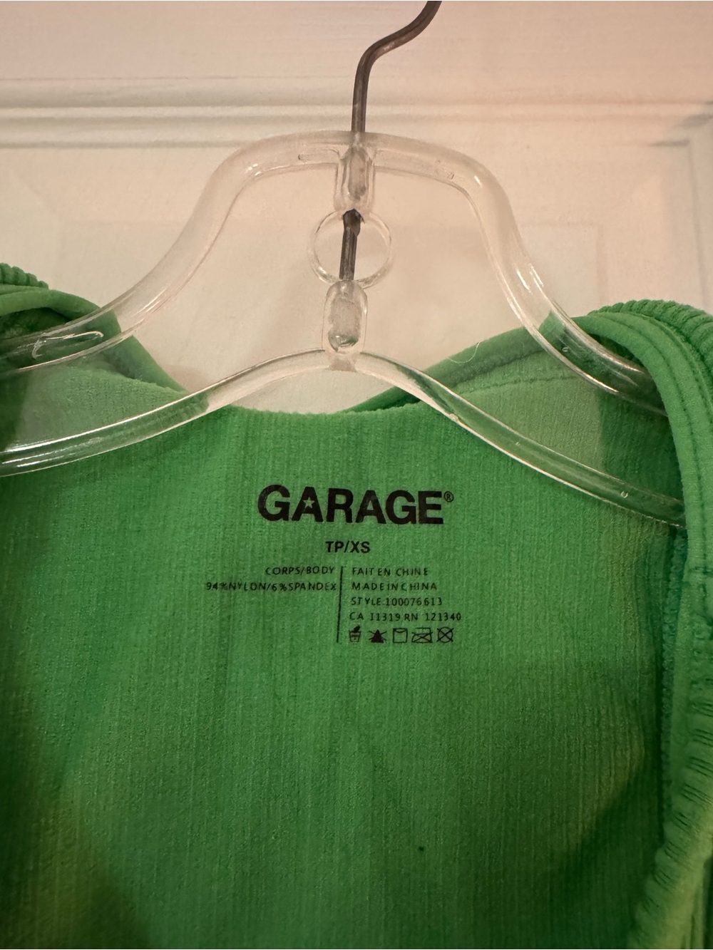 Garage Green Ribbed Collared Zip-Front Crop Tank - Picture 2 of 2